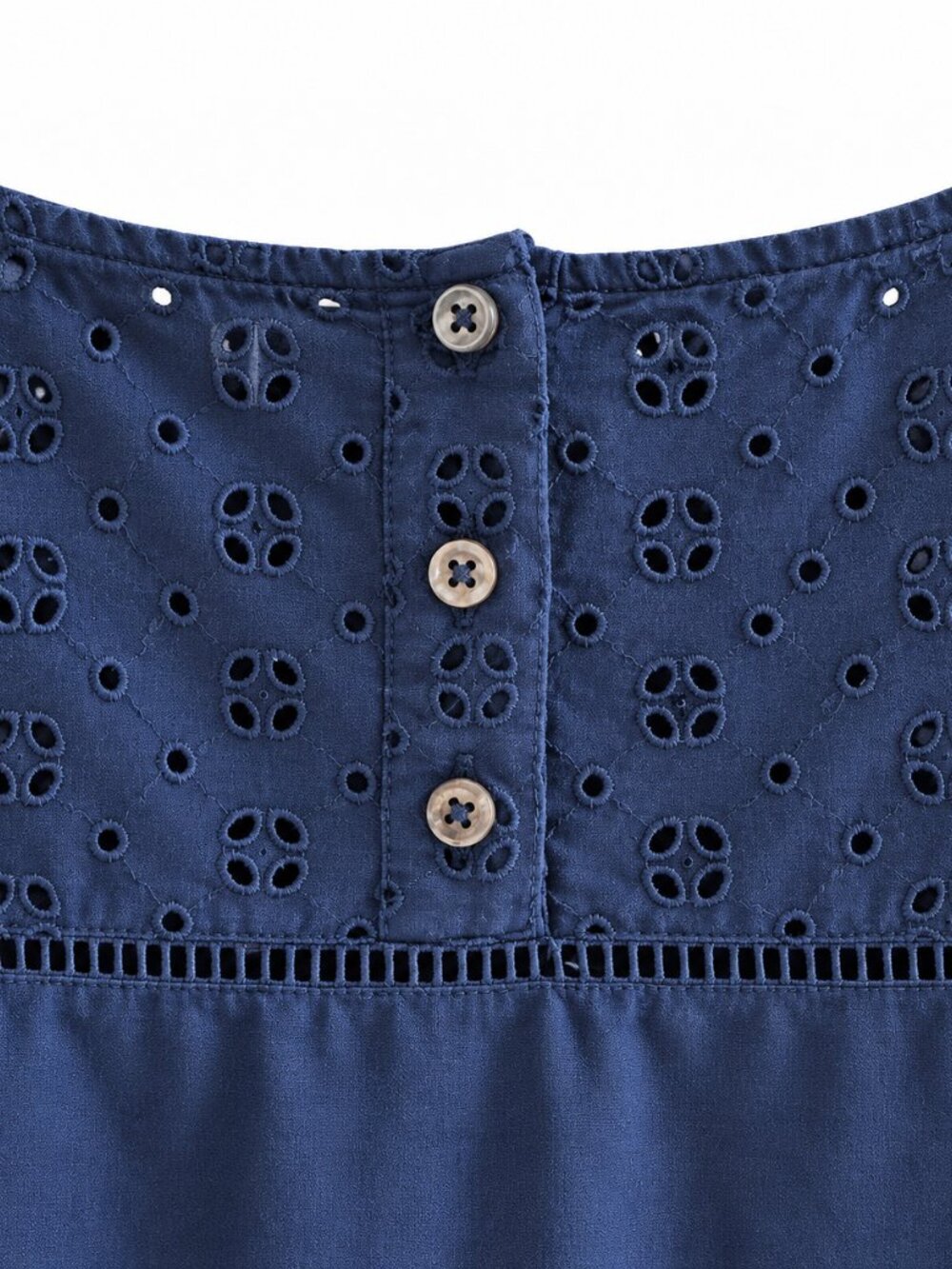 J.Crew Navy Blue Linen Cotton Blend Eyelet Long Sleeve Boat Neck Blouse (Size 6) - Picture 8 of 11